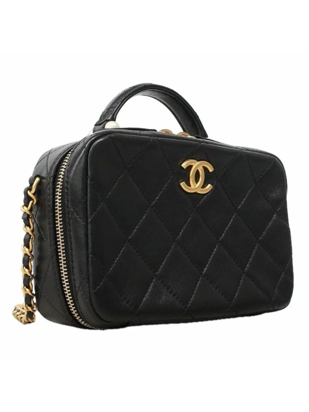 Chanel Vanity Bag Quilted Lambskin Black Gold 2-Way Bag